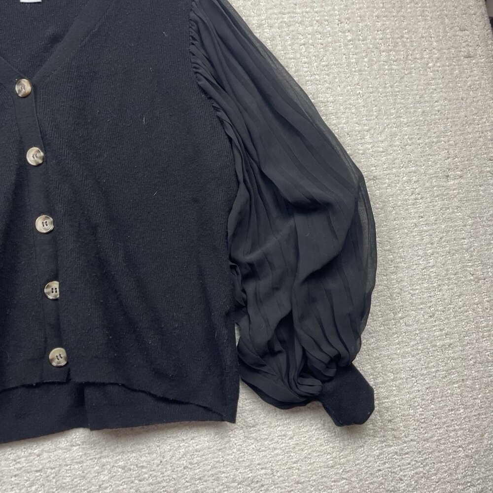 Halston Sheer Balloon Sleeve Ruffled Blouse Sz XL Dark Romance Victorian Goth - Picture 2 of 11